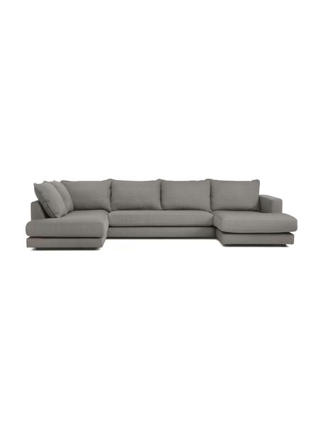 Narożna sofa modułowa Tribeca, Tapicerka: 100% poliester Dzięki tka, Stelaż: lite drewno sosnowe, Nogi: lite drewno bukowe, lakie, Ciemnoszara tkanina, S 356 x G 195 cm, lewostronna