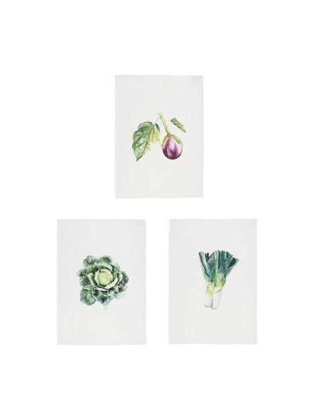 Set de paños de cocina Primeur, 3 uds., 100% algodón, Blanco, verde, lila, An 50 x L 70 cm