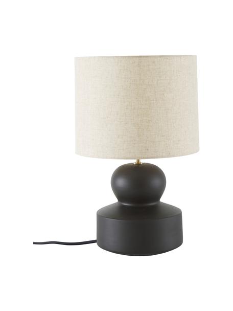 Grote keramische tafellamp Georgina in zwart, Lampenkap: textiel, Lampvoet: keramiek, Decoratie: vermessingd metaal, Beige, zwart, Ø 33 x H 52 cm