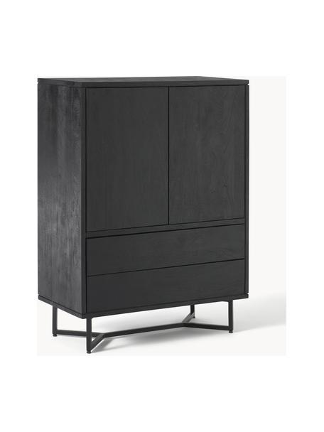 Rangement en bois de manguier massif Luca, Manguier noir laqué, cadre noir, larg. 90 x haut. 120 cm