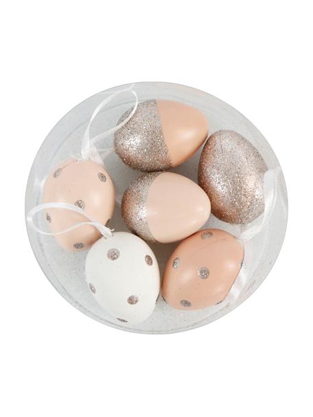 Set 6 ciondoli decorativi Happy Easter, Materiale sintetico, Rosa, dorato, trasparente, bianco, beige, Ø 3 x Alt. 4 cm