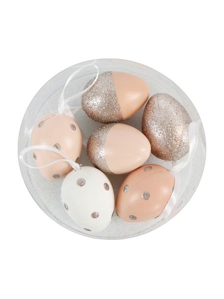 Set de adornos para colgar huevos Happy Easter, 6 uds., Plástico, Rosa, dorado, transparente, blanco, beige, Ø 3 x Al 4 cm