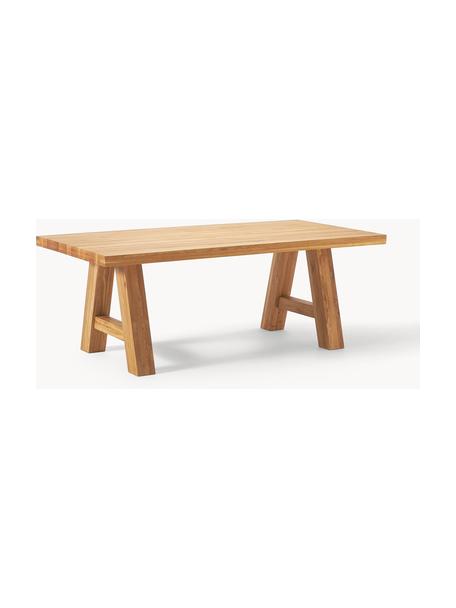 Mesa de comedor de madera de roble Ashton, tamaños diferentes, Madera clara de roble maciza barnizada
100% madera con certificado FSC, procedente de silvicultura sostenible, Madera de roble clara barnizada, An 200 x F 100 cm