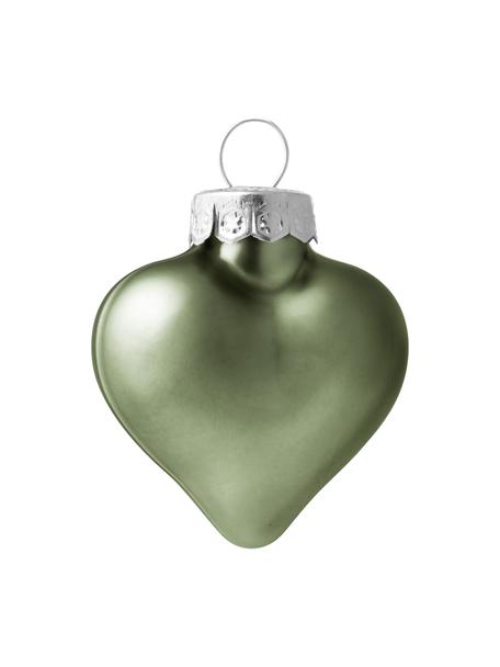 Boules de Noël cœur Evergreen, 12 pièces, Verre, Vert mousse, larg. 5 x haut. 4 cm