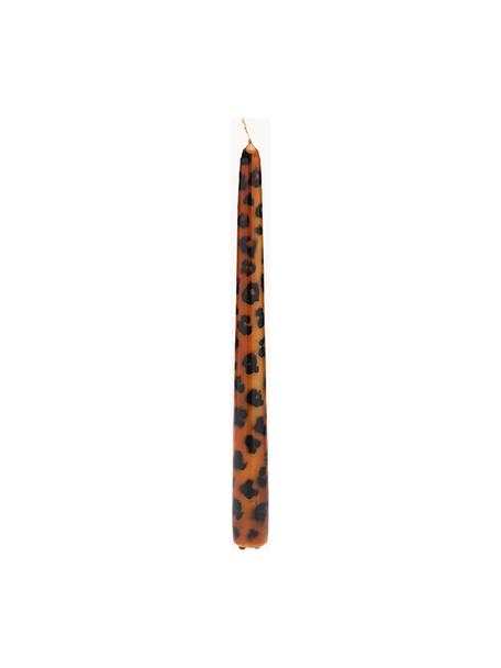 Handgemaakte steekkaarsen Leopard, 2 stuks, Paraffine, Lichtbruin, zwart, H 25 cm