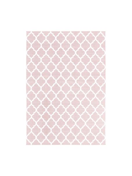 Tappeto sottile in cotone rosa/bianco tessuto a mano Amira, 100% cotone, Rosa, bianco crema, Larg. 50 x Lung. 80 cm (taglia XXS)