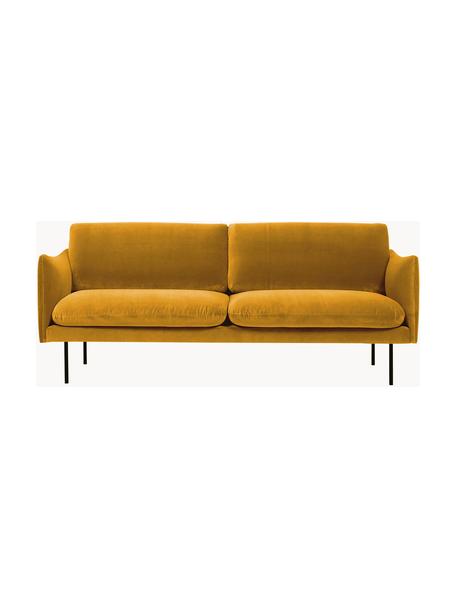 Divano 2 posti in velluto Moby, Rivestimento: velluto (rivestimento in , Struttura: legno di pino massiccio, , Piedini: metallo verniciato a polv, Velluto giallo senape, Larg. 170 x Prof. 95 cm