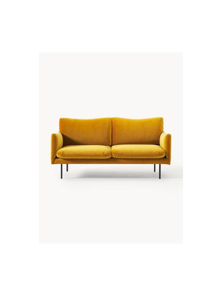 Sofa z aksamitu Moby (2-osobowa), Tapicerka: aksamit (wysokiej jakości, Stelaż: lite drewno sosnowe, Nogi: metal malowany proszkowo , Musztardowy aksamit, S 170 x G 95 cm