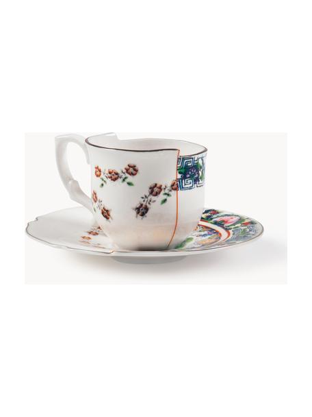 Ručne vyrobené šálky s podšálkami Hybrid, 2 ks, Porcelán, Viacfarebná, Ø 7 x V 6 cm