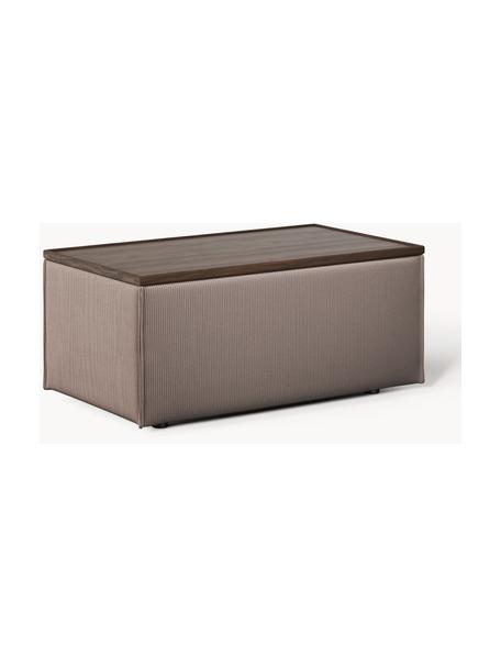 Sofa-Hocker Lennon aus Cord mit Stauraum, Bezug: Cord (92 % Polyester, 8 %, Tablett: Eichenholz, Spannplatte m, Gestell: Spanplatte, mitteldichte , Cord Taupe, dunkles Eichenholz, B 88 x T 50 cm