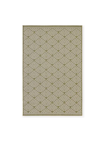 Tappeto da interno-esterno con motivo grafico Milano, Verde oliva, bianco, Larg. 120 x Lung. 180 cm (taglia S)