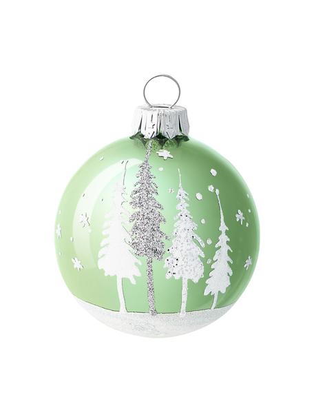 Mondgeblazen kerstballenset Vert Ø 8 cm, 6-delig, Glas, Wit, groen, zilverkleurig, Ø 8 cm