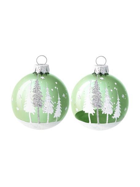 Boules de Noël soufflées bouche Vert Ø 8 cm, 6 élém., Verre, Blanc, vert, couleur argentée, Ø 8 cm
