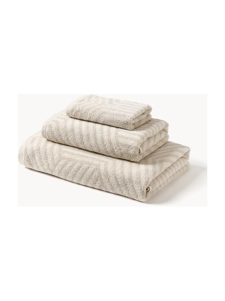 Set de toallas lavabos Fatu, tamaños diferentes, Tonos beige claros, Set de 3 (toalla tocador, toalla lavabo y toalla ducha)