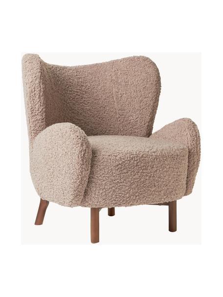 Sillón orejero de borreguillo Kalia, Tapizado: borreguillo (100% poliést, Patas: madera de haya, Estructura: metal, Borreguillo gris pardo, madera de haya oscura, An 78 x F 80 cm