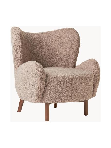 Teddy fauteuil Kalia, Bekleding: teddyvacht (100% polyeste, Poten: beukenhout, Frame: metaal, Teddy taupe, donker beukenhout, B 78 x D 80 cm