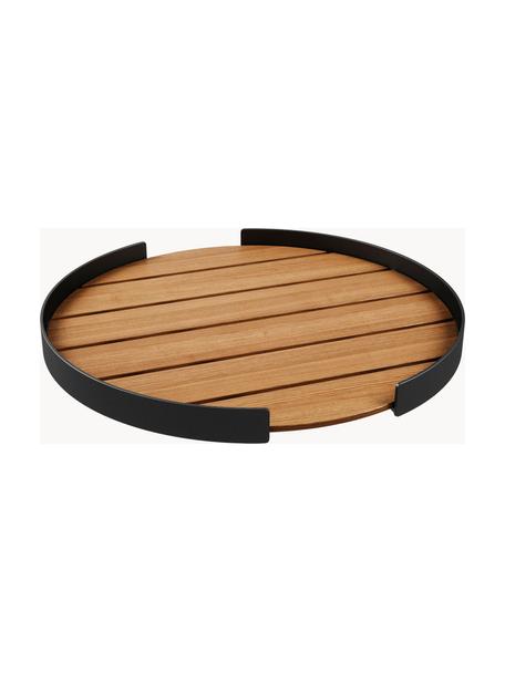 Plateau de service en bois de teck Patio, Bois clair, noir, Ø 51 cm