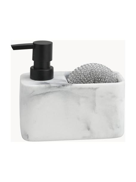 Distributeur de savon aspect marbre avec éponge Galia, 2 élém., Blanc, marbré, larg. 15 x haut. 14 cm