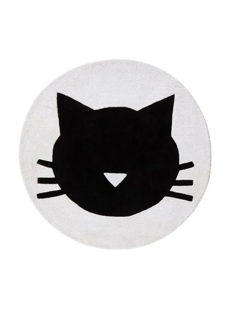 Tapis enfant rond motif chat El Gato, 100 % coton, 1200 g/m², Blanc, Ø 120 cm (taille S)