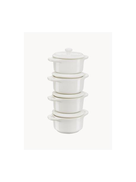 Potjes Mini Cocotte, 4 stuks, Keramiek, geëmailleerd, Wit, Ø 10 cm, H 7  cm, 200 ml