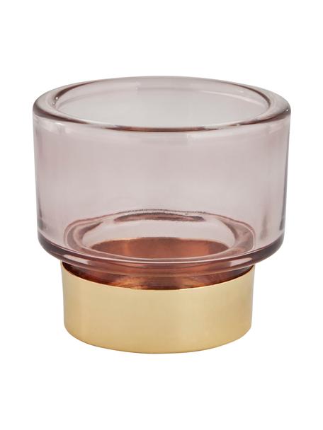 Ręcznie wykonany świecznik na tealighty Miy, Szkło, Blady różowy, transparentny, odcienie złotego, Ø 8 cm