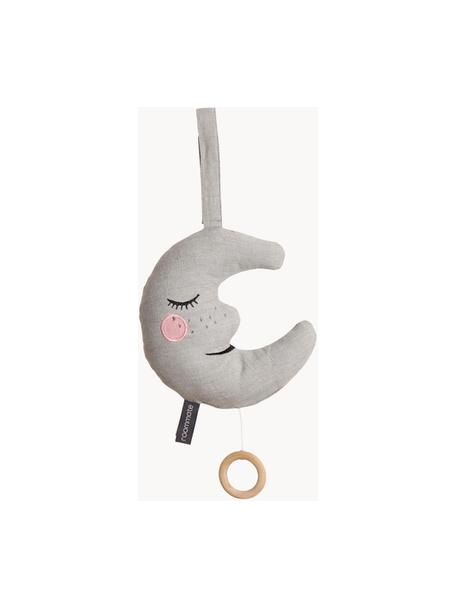 Handgefertigte Spieluhr Moon, Baumwolle, OCS-zertifiziert, Hellgrau, B 14 x H 16 cm