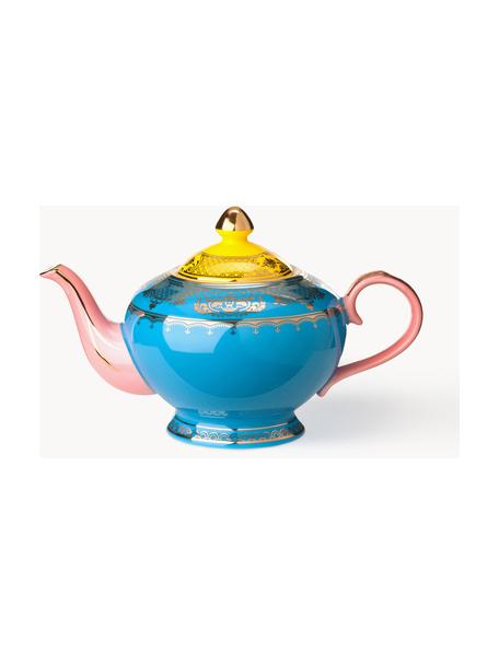 Handgemaakte porseleinen theepot Grandpa, 700 ml, Porselein, Blauw, oudroze, geel, 700 ml