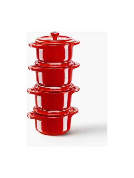 Petits pots Mini Cocotte, 4 pièces, Céramique, émaillée, Rouge, Ø 10 x haut. 7 cm, 200 ml