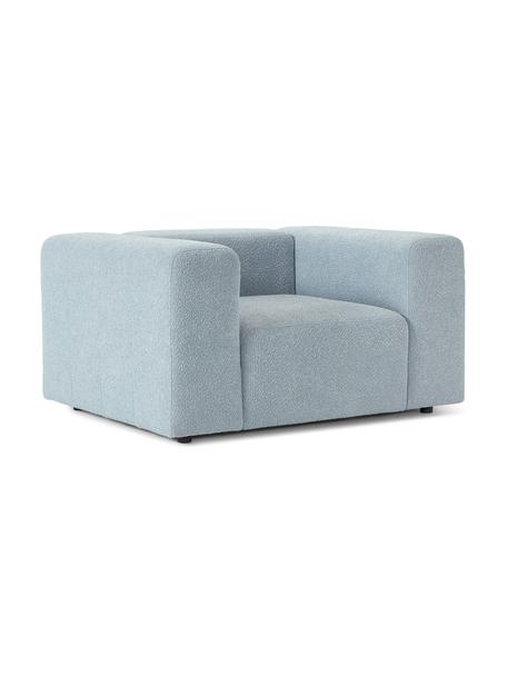 Bouclé fauteuil Lena, Bekleding: bouclé (93% polyester, 6%, Frame: grenenhout, multiplex, ha, Poten: kunststof, Bouclé lichtblauw, B 134 x D 106 cm