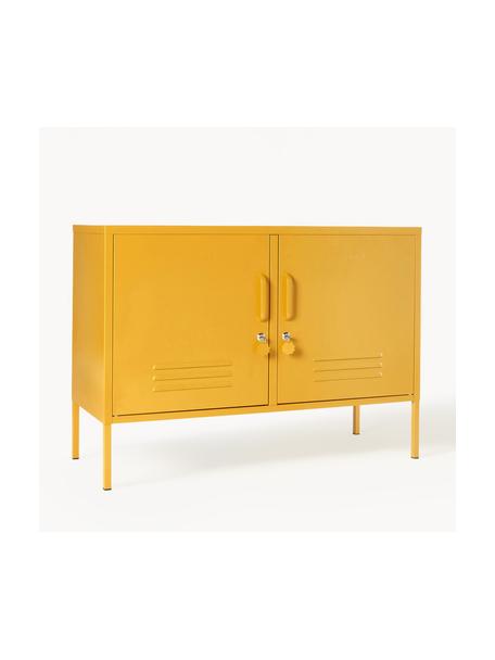 Credenza in metallo Lowdown, Acciaio verniciato a polvere, Giallo senape, Larg. 100 x Alt. 72 cm