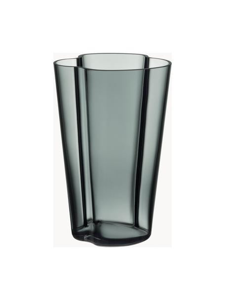 Ručne fúkaná váza Alvar Aalto, V 22 cm, Fúkané sklo, Tmavosivá, priehľadná, Š 14 x V 22 cm