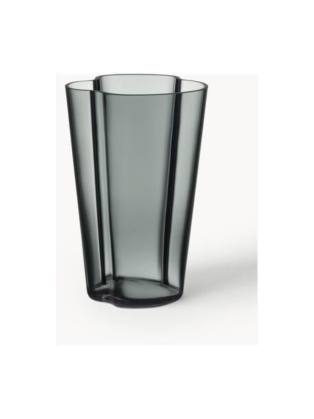 Mundgeblasene Vase Alvar Aalto, H 22 cm, Glas, mundgeblasen, Dunkelgrau, transparent, B 14 x H 22 cm