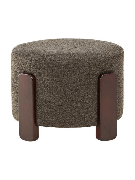 Tabouret bouclé avec pieds en bois Coffey, Tissu bouclé vert foncé, bois d'hévéa, Ø 53 x haut. 40 cm