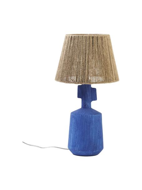 Keramik-Tischlampe Alicia, Lampenschirm: Leinenfäden, Lampenfuß: Keramik, Braun, Blau, Ø 26 x H 49 cm