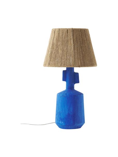 Keramik-Tischlampe Alicia, Lampenschirm: Leinenfäden, Braun, Blau, Ø 26 x H 49 cm