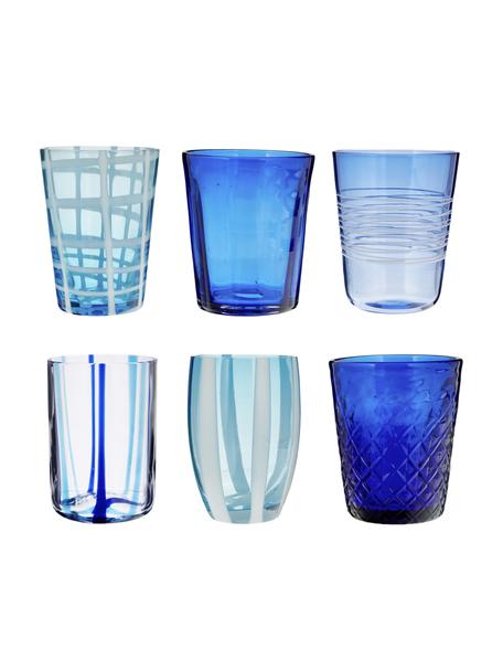 Súprava ručne fúkaných pohárov na vodu Melting Pot Sea, 6 dielov, Sklo, Tóny modrej, priehľadná, Ø 7-9 x V 9-11 cm, 250-440 ml