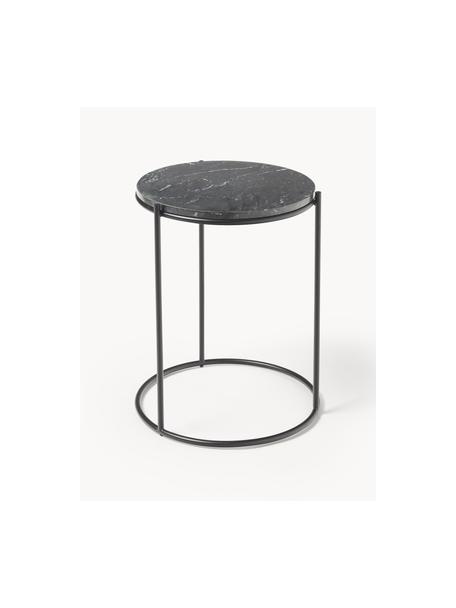 Table d'appoint ronde en marbre Ella, Noir, marbré, Ø 40 x haut. 50 cm