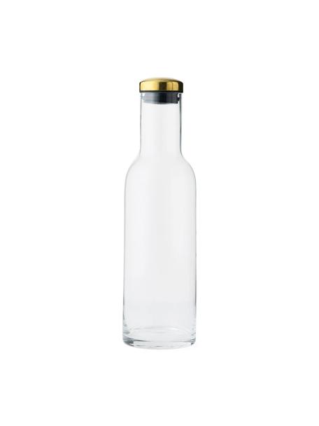 Skleněná karafa s víčkem Deluxe, 1l, Transparentní, mosazná, V 29 cm, 1 l