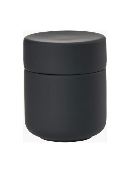 Caja de almacenamiento con superficie suave al tacto Ume, Gres cubierto con una superficie de tacto suave (plástico), Negro mate, Ø 8 x Al 10 cm