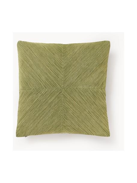 Copricuscino in cotone con motivo strutturato Rino, 100% cotone, Verde oliva, Larg. 45 x Lung. 45 cm