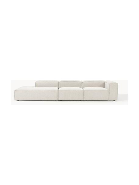 Chaise loungue componibile XL in bouclé Lennon, Rivestimento: bouclé (100% poliestere) , Struttura: legno di pino massiccio, , Piedini: plastica Questo prodotto , Bouclè bianco latte, Larg. 357 x Prof. 119 cm, schienale a destra