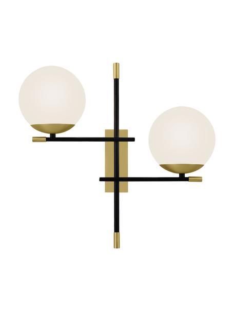 Grote wandlamp Nostalgia, Lampenkap: melkglas, Frame: gecoat metaal, Decoratie: gecoat metaal, Zwart, goudkleurig, B 44 x H 42 cm