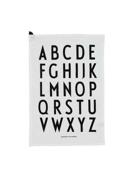 Katoenen theedoeken Classic met design letters, 2 stuks, Katoen, Wit, zwart, B 40 x L 60 cm