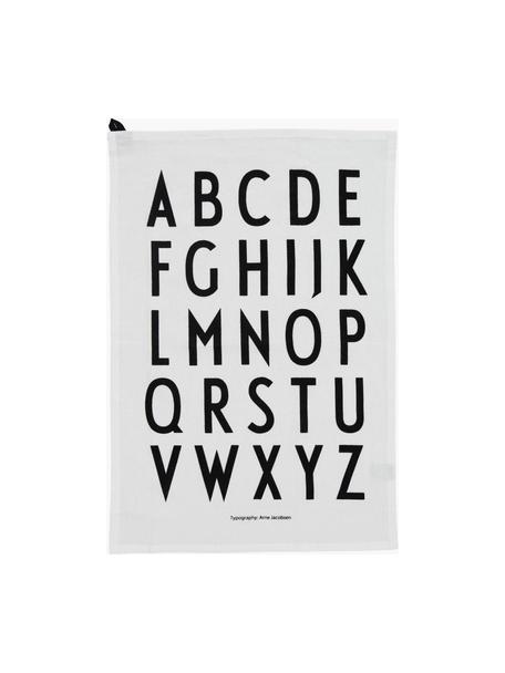 Katoenen theedoeken Classic met design letters, 2 stuks, Katoen, Wit, zwart, B 40 x L 60 cm