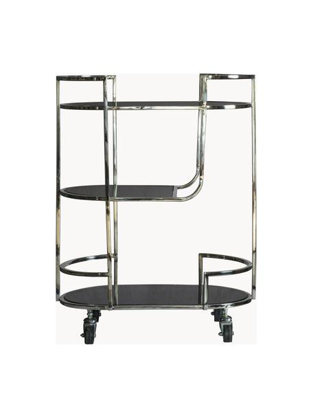 Bar cart Beauchamp van edelstaal, Frame: edelstaal, gepolijst, Zilverkleurig, zwart, B 64 x H 80 cm