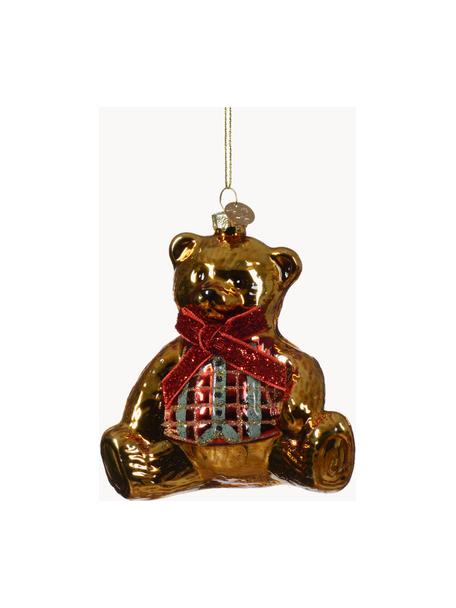 Baumanhänger Teddy, Glas, Goldfarben, Rot, B 10 x H 11 cm