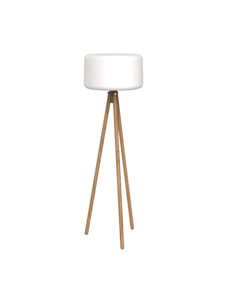 Lampada treppiede a LED da giardino dimmerabile  con spina e telecomando Chloe, Paralume: polietilene, Bianco, legno di faggio, Ø 45 x Alt. 140 cm