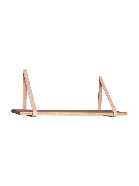 Wandregal Forno aus Eichenholz mit Leder-Halterung, Regalboden: Eichenholz, Halterung: Leder, Eichenholz, Beige, B 120 x T 20 cm