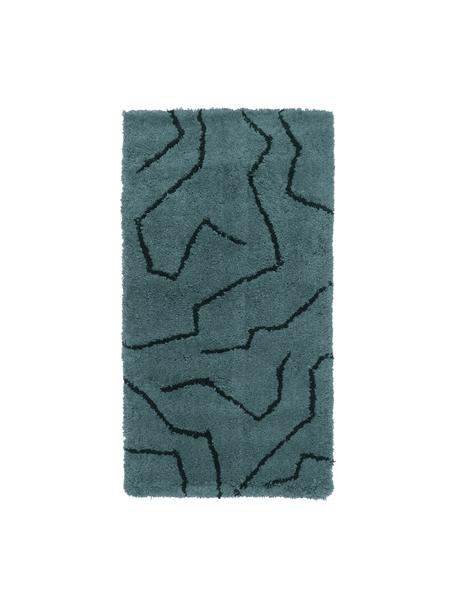 Tapis poils longs bleu pétrole tufté main Davin, Bleu, larg. 80 x long. 150 cm (taille XS)