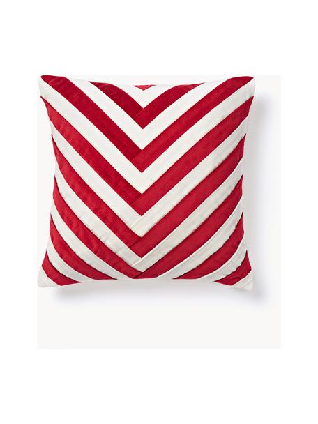 Housse de coussin en velours Doro, Velours de coton, Rouge, blanc, larg. 45 x long. 45 cm